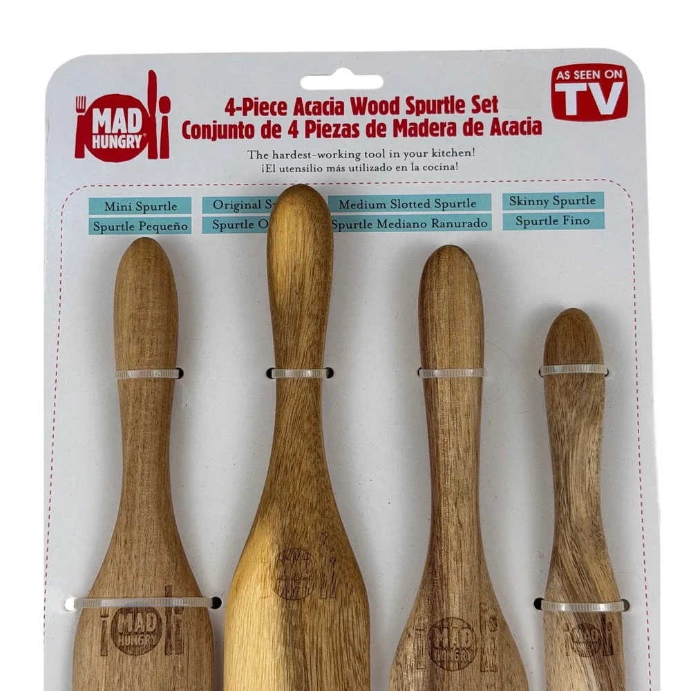 Mad Hungry 4-Piece Acacia Wood Spurtle Set Kitchen Tools As Seen On TV Kalorik